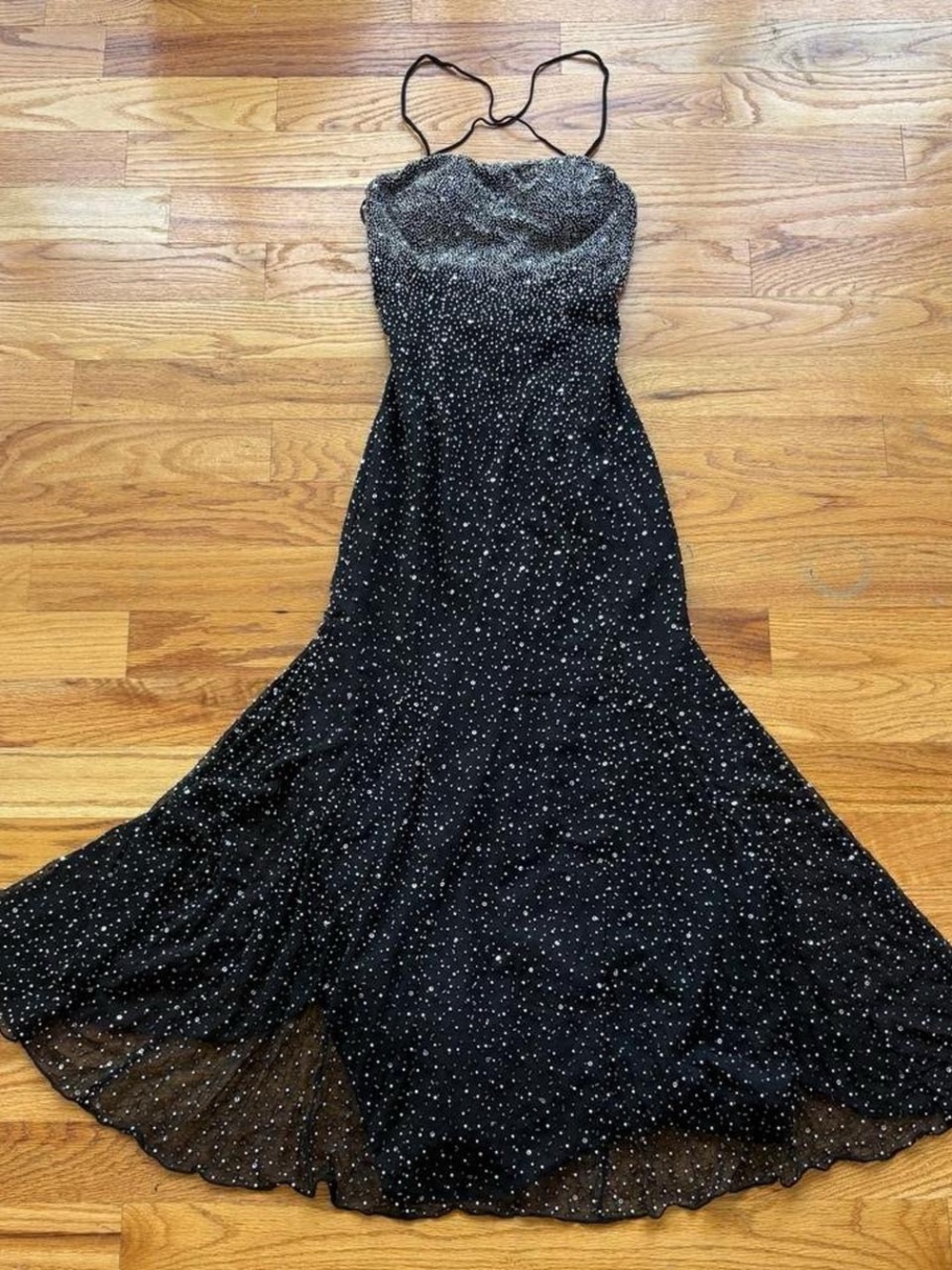 Y2K black silk beaded formal gown whimsygoth